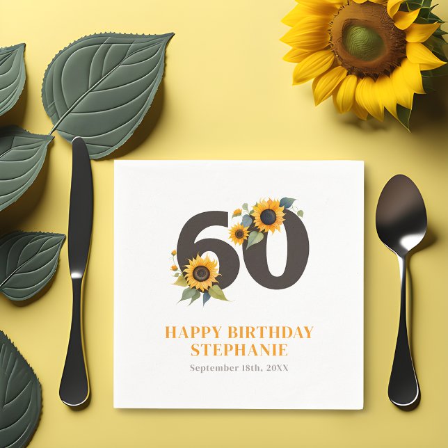 Elegant Solros 60:e födelsedagsnapkins Pappersservett (🌻 Rustic Sophistication: 60th Birthday Sunflower Napkins! 🌼)