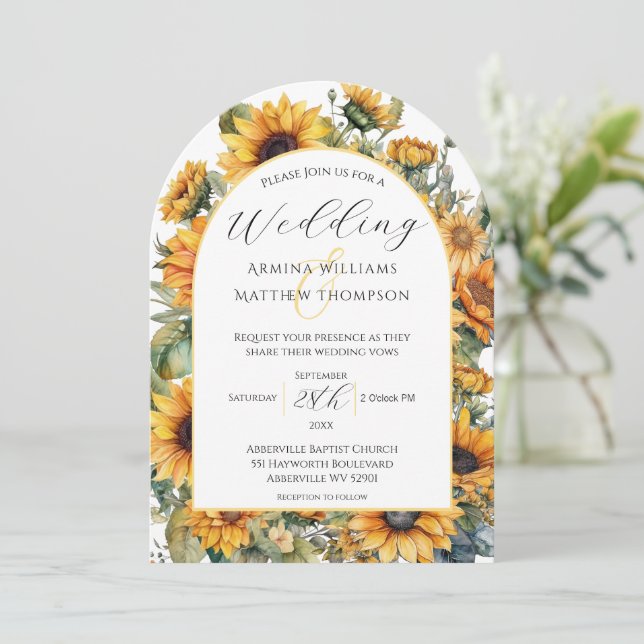 Elegant Solros Arch Bröllop Inbjudningar (Stående Fram)