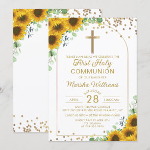 Elegant Solros Arch Guld Första Heligan Communion Inbjudningar