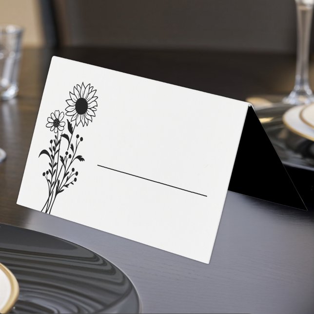Elegant Solros Black White Blommigt Bröllop Kort (Skapare uppladdad)