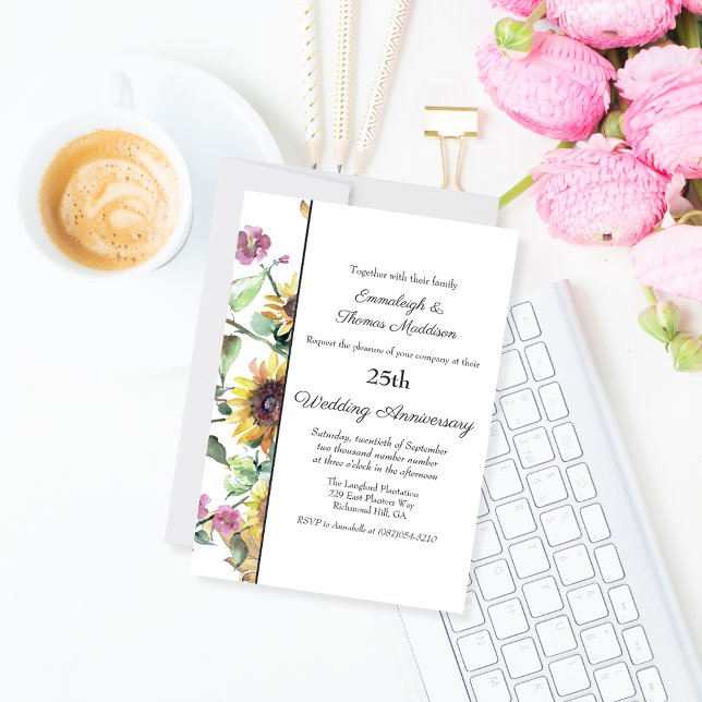 Elegant solros blommande bröllopsjubileum inbjudningar (Skapare uppladdad)