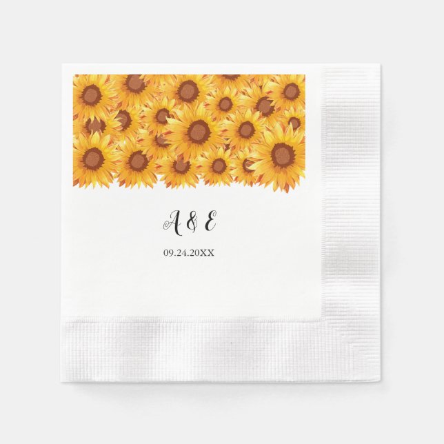 Elegant Solros Blommigt Bröllop Napkins Pappersservett (Framsidan)