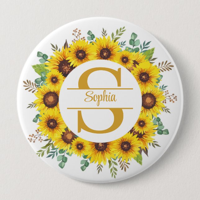 Elegant solros blommonogram med namn knapp (Framsida)