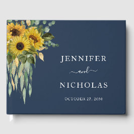 Elegant Solros Bröllop, blå Blommigt Gästböcker