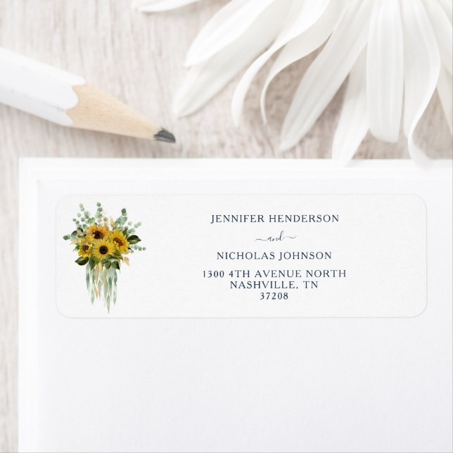 Elegant Solros Bröllop, blå Blommigt Returadress Etikett (Insitu)