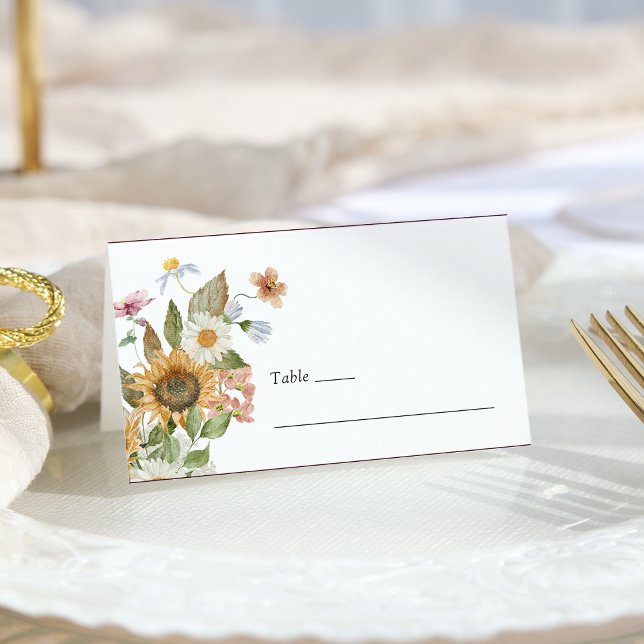 Elegant Solros Bröllop Placeringskort (Elegant Sunflower Wildflower Wedding Table Place Card by Painted Paperie
)