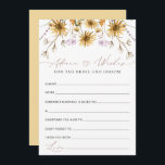 Elegant Solros Bröllopskort för Råd<br><div class="desc">Sammantaget är bröllopsfirande-kortet "Sunflower Advice & Wishes for Bride and Groom Bridal Shower" en fantastisk blandning av höstlig charm och konstnälig elegans. De intrikata solrosillustrationerna, den fängslande färgpaletten och den utsökta kalligrafin förenas för att skapa en design som är visuellt slående och känslomässigt meningsfull. Detta kort kommer säkert att tillföra...</div>