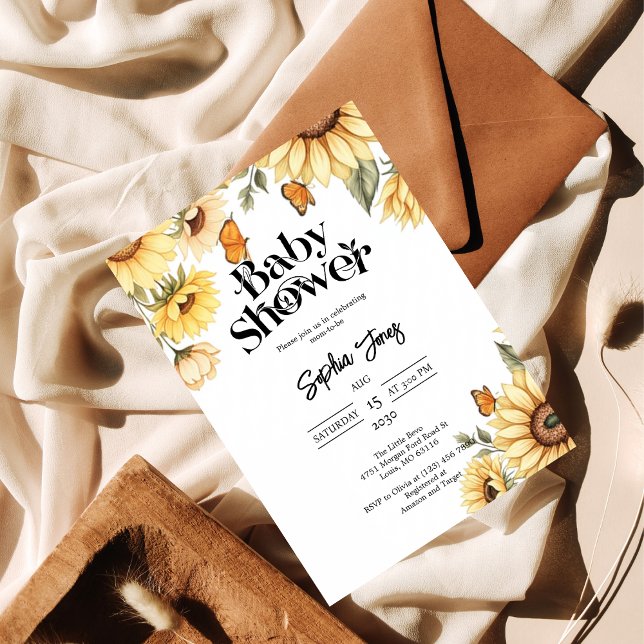 Elegant Solros & Butterfly Baby Shower Inbjudningar (Skapare uppladdad)