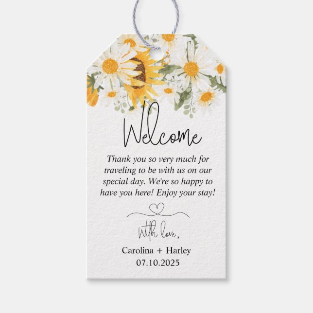 Elegant Solros Daisy Bröllop Välkommen Presentetikett (Framsidan)