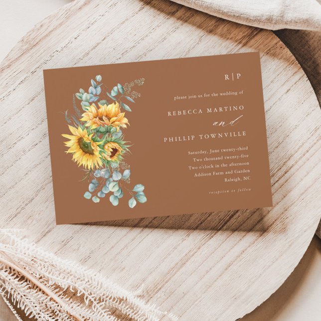 Elegant Solros Eucalyptus Fall Boho Bröllop Inbjudningar (Skapare uppladdad)