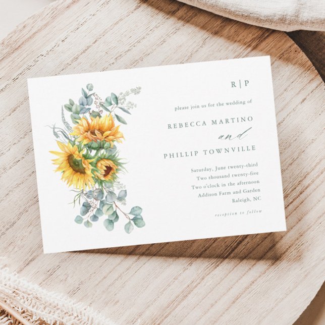 Elegant Solros Eucalyptus Fall Wedding Inbjudningar (Skapare uppladdad)