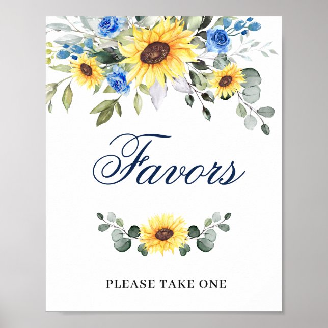 Elegant Solros Eucalyptus Favors Bröllop-tecken Poster (Framsidan)