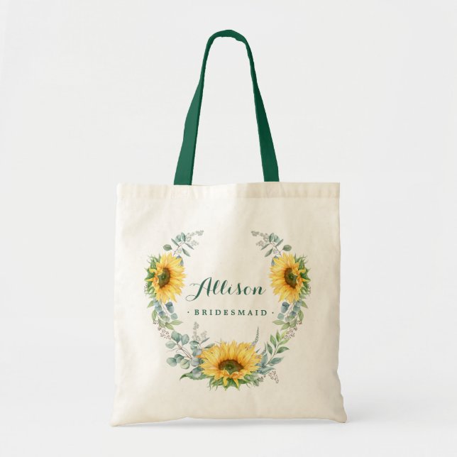 Elegant Solros Eucalyptus Rustic Bridesmaid Tygkasse (Framsidan)