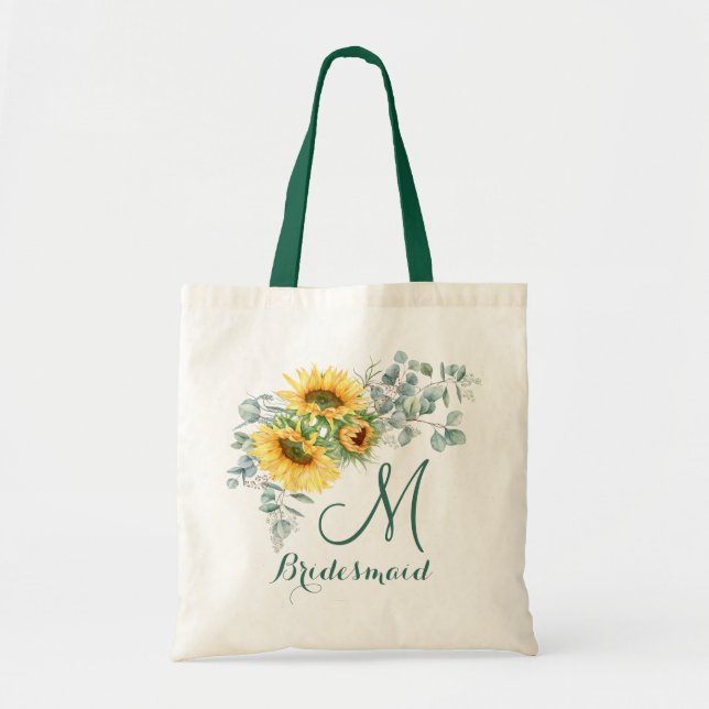 Elegant Solros Eucalyptus Rustic Bridesmaid Tygkasse (Framsidan)