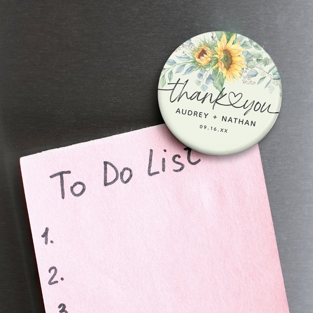 Elegant Solros Eucalyptus Tack Bröllop Magnet (Elegant Sunflower Eucalyptus Thank You Wedding Magnet)
