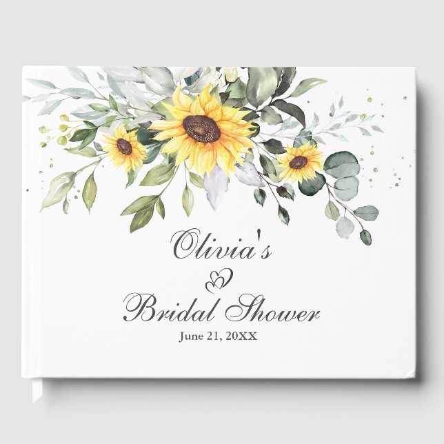 Elegant solros eukalyptus blad bröllopsfest gästböcker (Framsida)