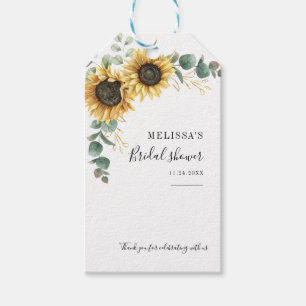 Elegant solros eukalyptus blommande bröllopsdusch presentetikett
