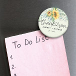 Elegant solros eukalyptus tack bröllop magnet<br><div class="desc">Elegant och chic akvarell solros och eukalyptus grönska blomster magnet med tack med hjärta som förbinder namn och datum. Perfekt idé för bröllopsfavoriter eller presenter till gäster för alla tillfällen.</div>