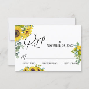 Elegant solros & eukalyptus vattenfärg RSVP-biljet OSA Kort