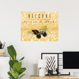Elegant Solros Gnistra Black Butterfly Guld Poster