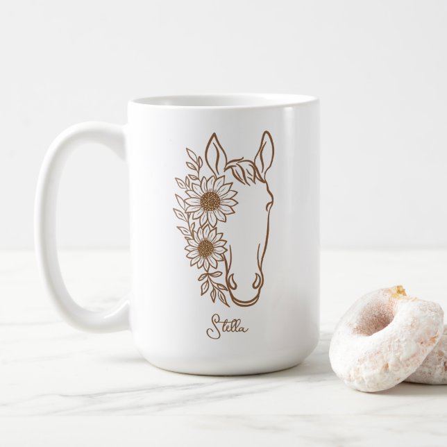 Elegant solros-häst linjärt konstverk - present ti kaffemugg (Med munk)