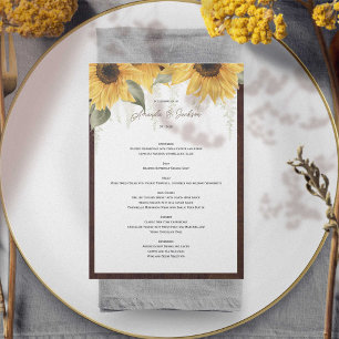 Elegant Solros, Landsbyggsbröllop Menu Meny