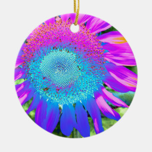 Elegant Solros lila rosa blue blommigt Julgransprydnad Keramik