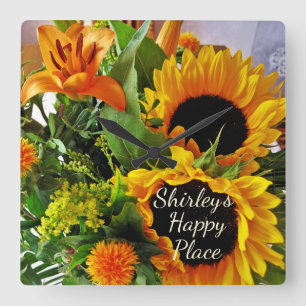 Elegant Solros, Lily Lycklig Ställe Fall Bouquet S Fyrkantig Klocka