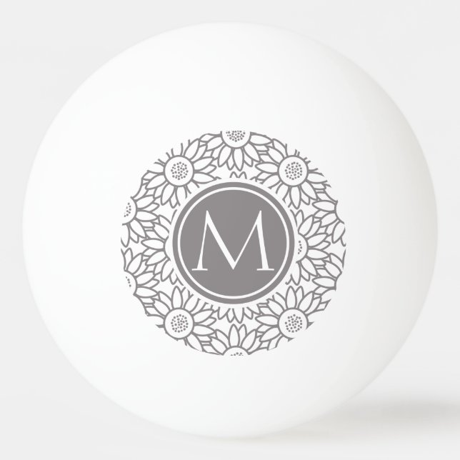 Elegant Solros Mönster Monogrammad Pingisboll (Framsidan)
