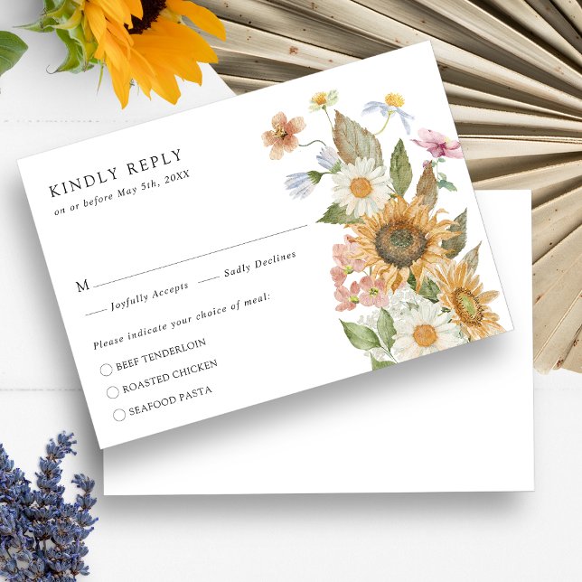 Elegant Solros OSA Kort (Elegant Watercolor Sunflower Wildflowers Floral RSVP Card by Painted Paperie
)