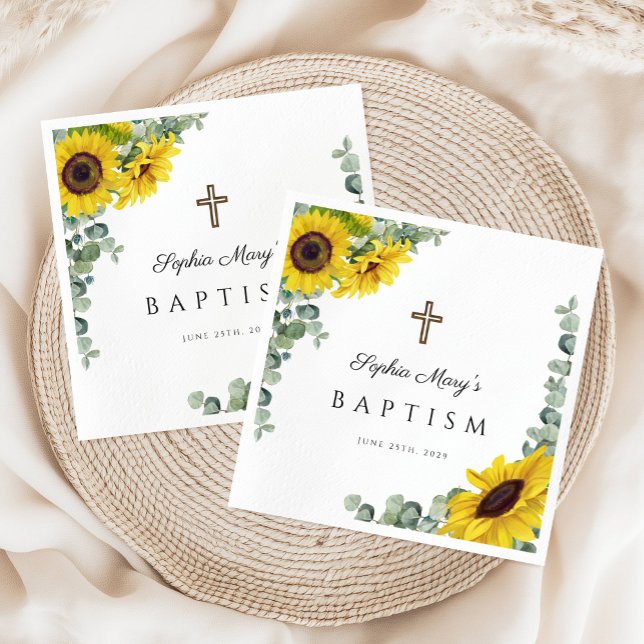 Elegant Solros Religiösa Baptism Pappersservett (Elegant Sunflower Religious Baptism Napkins)