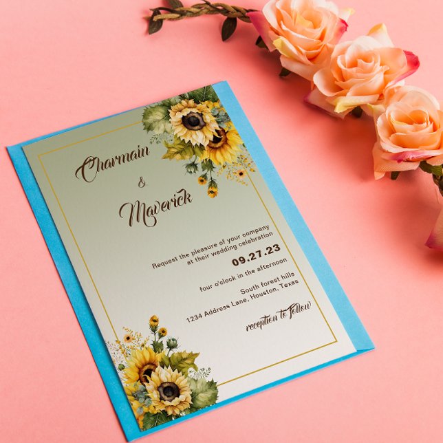 Elegant Solros Sage Grönt, sommartid, Bröllop Inbjudningar (Skapare uppladdad)