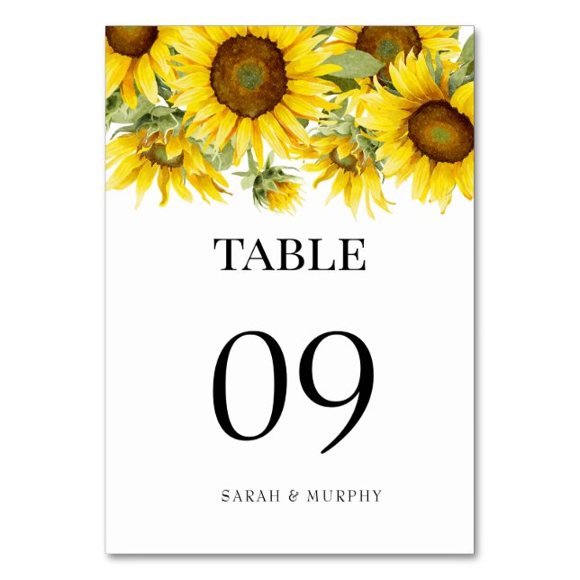 Elegant solros sommarbröllop  bordsnummer (Framsidan)