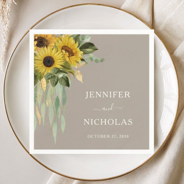 Elegant solros taupe bröllop pappersservett (Elegant Sunflower Taupe Wedding Napkins)