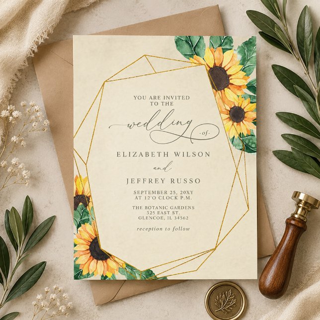 Elegant Solros Trädgård Blommig Bröllop Inbjudningar (Elegant Sunflowers Garden Floral Wedding Invitation)