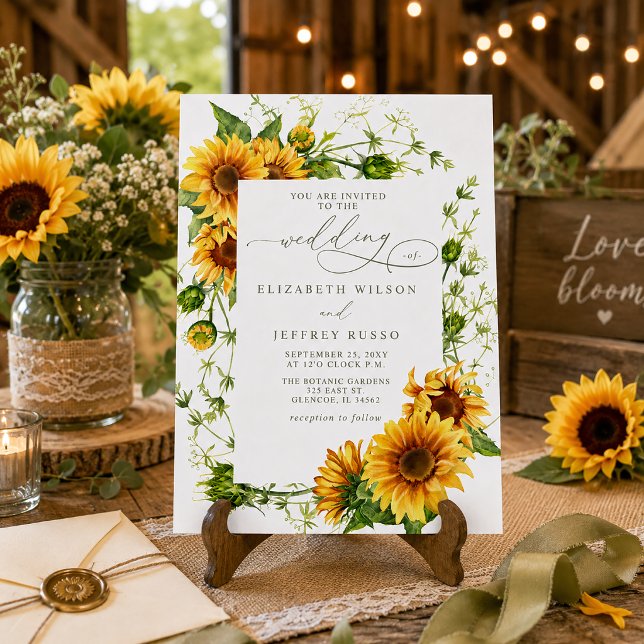 Elegant Solros Trädgård Blommig Bröllop Inbjudningar (Elegant Sunflowers Garden Floral Wedding Invitation)