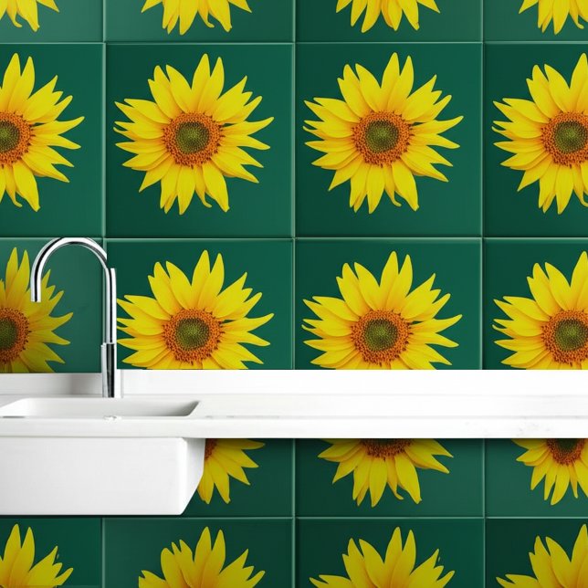 Elegant Solros (Väggkonst med blommor) Smaragdgrön Kakelplatta (Sunflower Emerald Green Ceramic Tiles
)