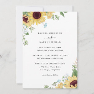 Elegant Solros Wildblomme Greenery Bröllop Inbjudningar