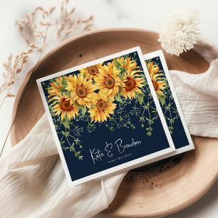 Elegant Solrosblommor Blommigtar och marin Bröllop Pappersservett
