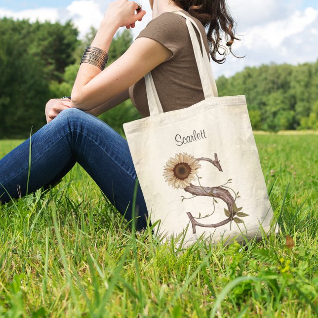 Elegant solrosbokstav S blomster monogram anpassad Tygkasse (Skapare uppladdad)