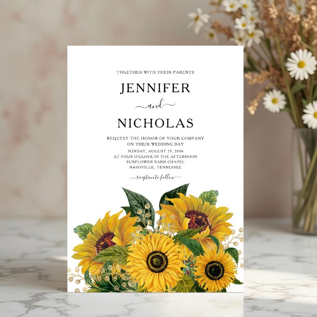 Elegant solrosbröllop  inbjudningar (Elegant Floral Sunflower Wedding Invitation)