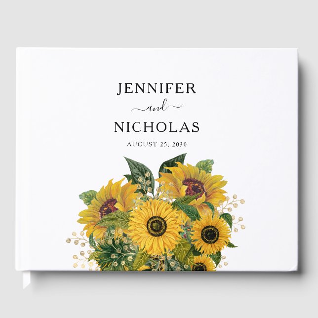 Elegant solrosbröllop med blommor  gästböcker (Framsida)