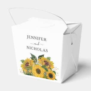 Elegant solrosbröllop med blommor presentaskar