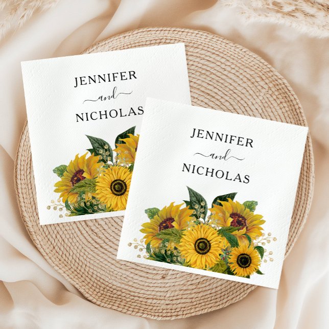 Elegant solrosbröllop pappersservett (Elegant Floral Sunflower Wedding Napkins)