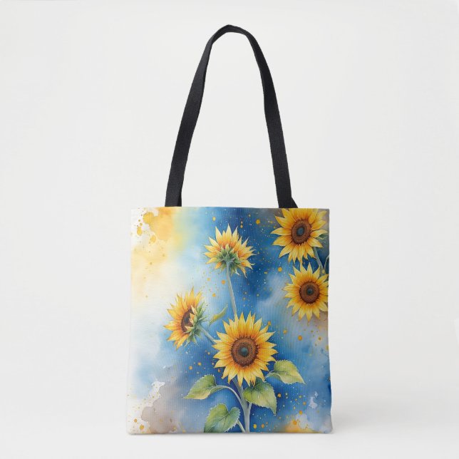 Elegant Solrosfärgton vattenfärg Tote Bag Tygkasse (Framsida)