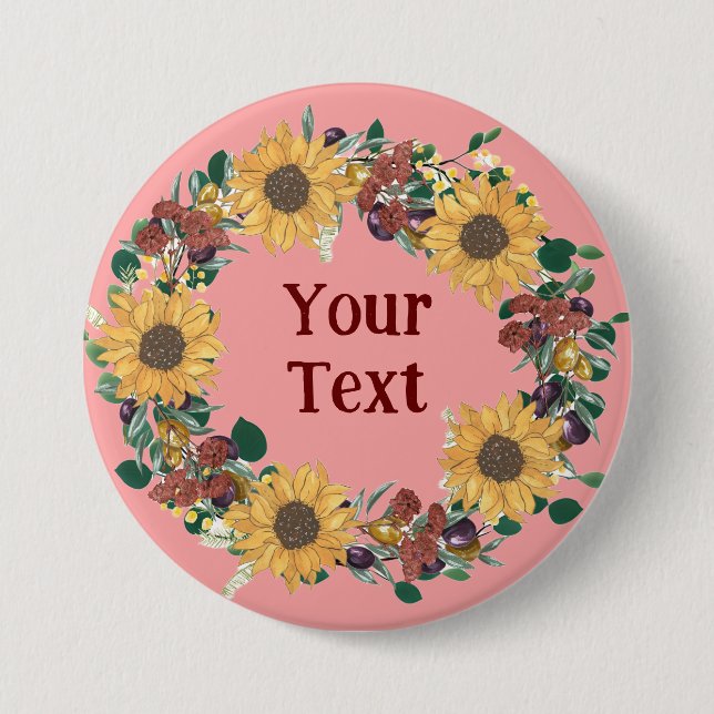 Elegant Solrosfrys Blommigt Utandningspåsen Pin Knapp (Framsida)