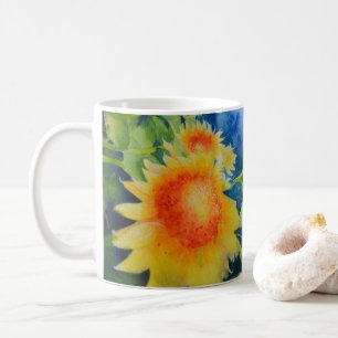 Elegant solrosmålning i akvarell kaffemugg