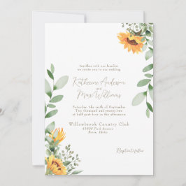 Elegant Solrosolja Bröllop Guld Text - inga föräld Inbjudningar