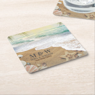 Elegant solsken och blå oceanstrand underlägg papper kvadrat