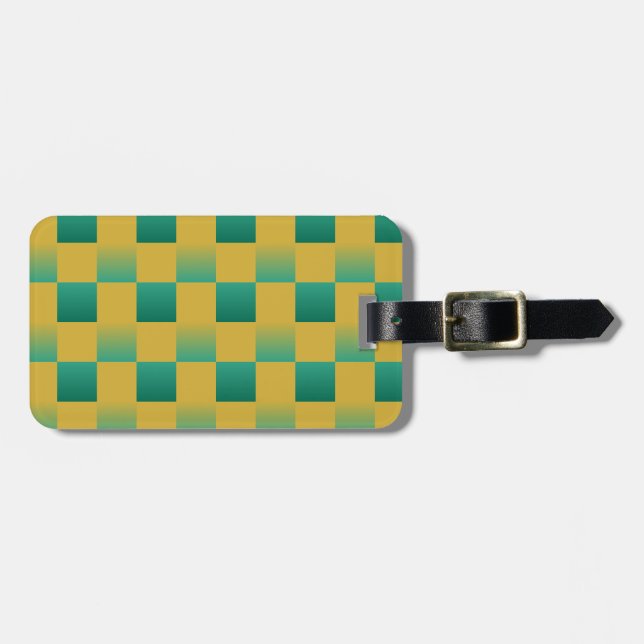 Elegant som kontrolleras mönster i grönt och guld bagagebricka (Horisontell Framsida)